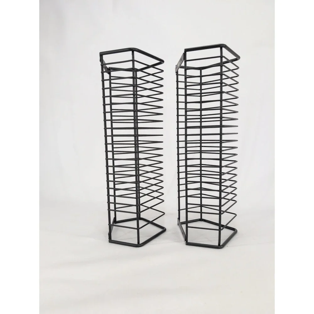 CD Rack Lot of 2 Black Vintage Metal Wire Wall Mount Tower 24-Capacity